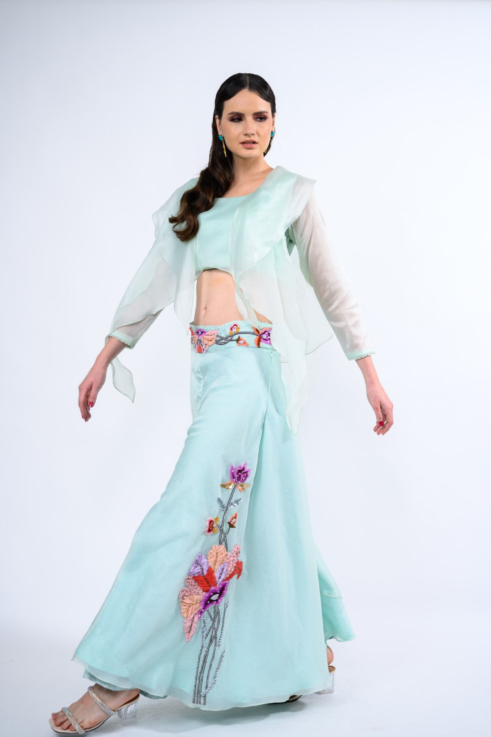 Classy Blue Statement Collar Palazzo Set