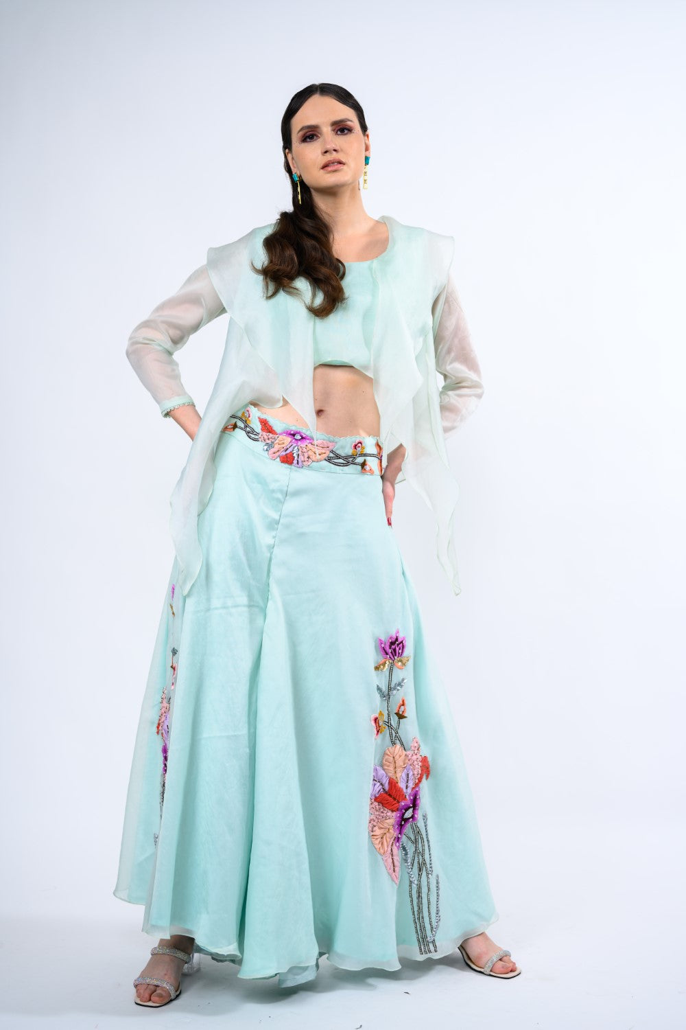 Classy Blue Statement Collar Palazzo Set