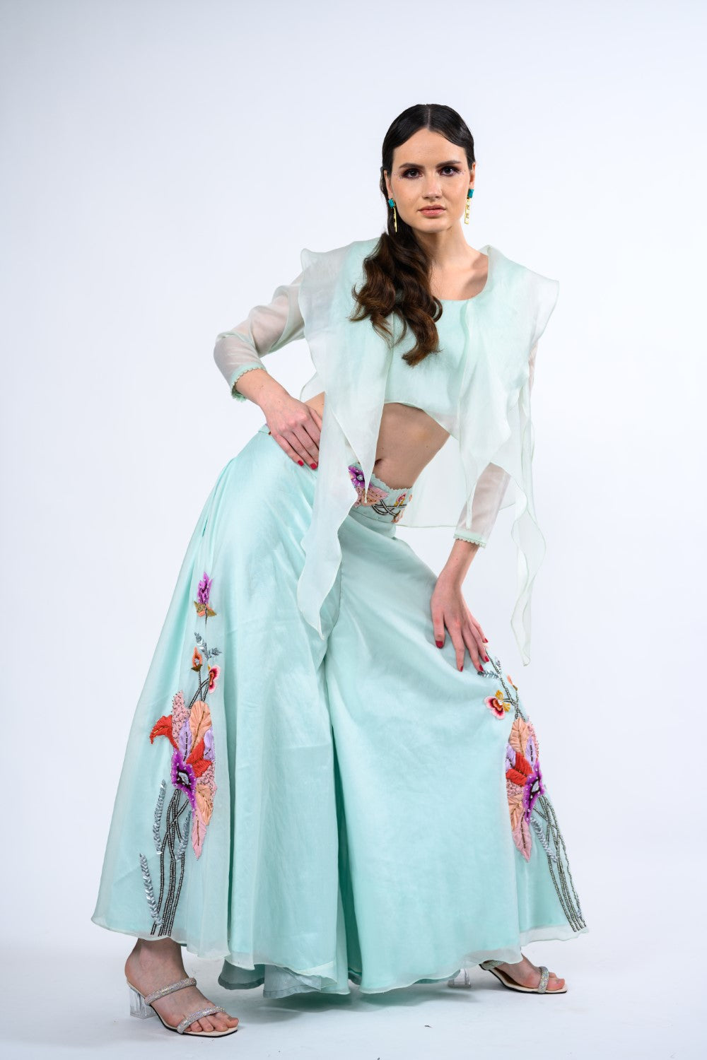 Classy Blue Statement Collar Palazzo Set