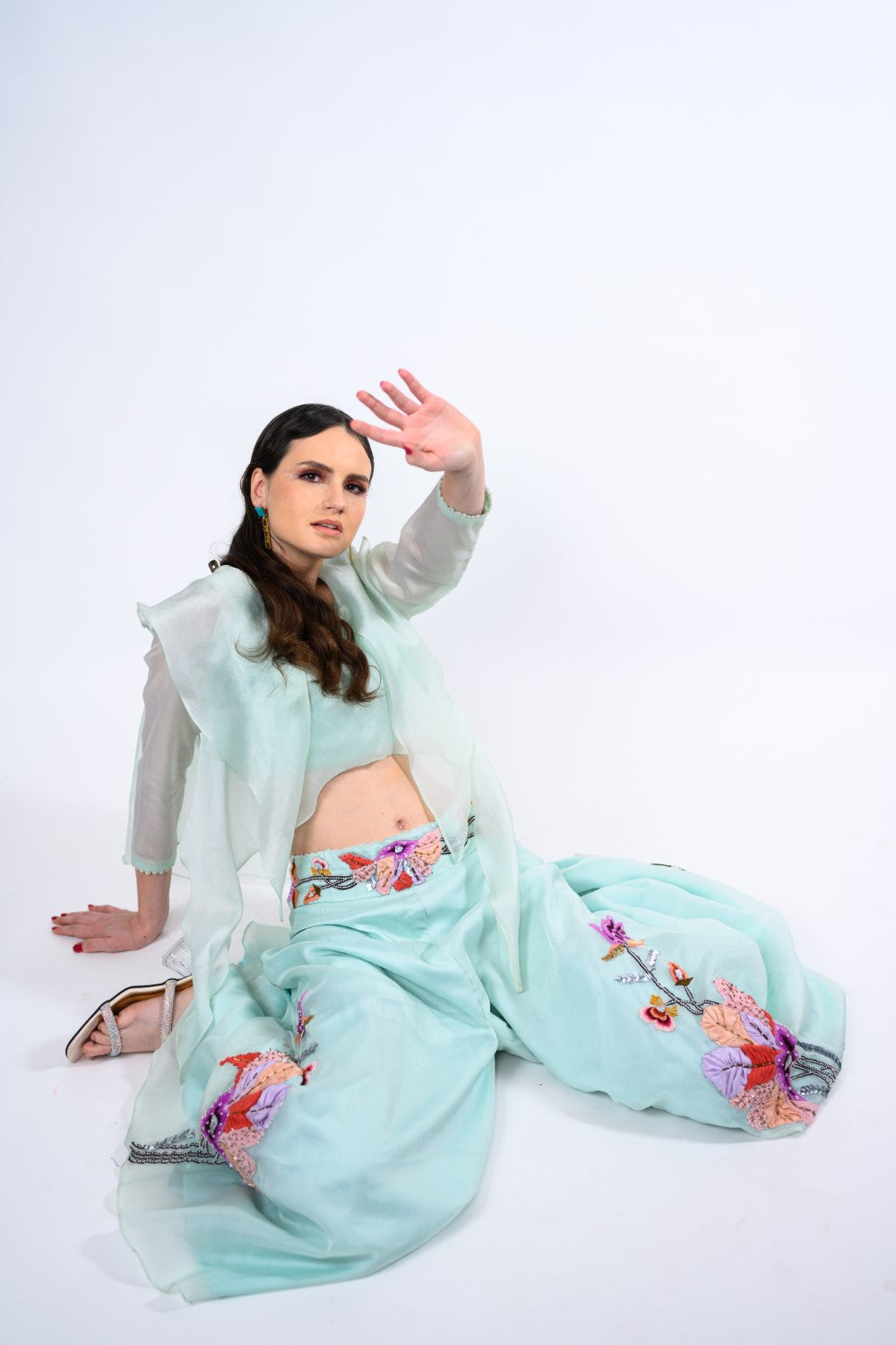 Classy Blue Statement Collar Palazzo Set