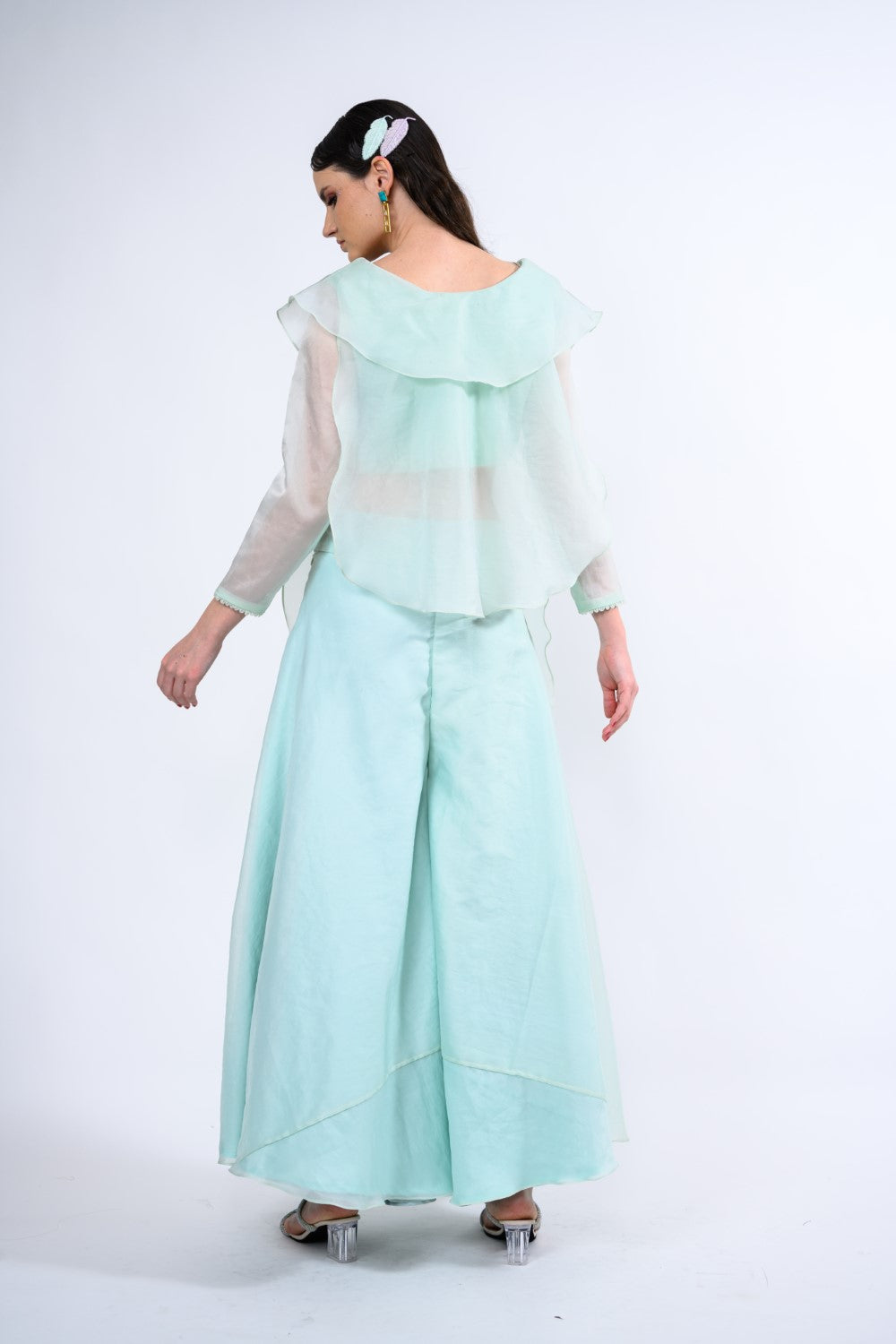 Classy Blue Statement Collar Palazzo Set