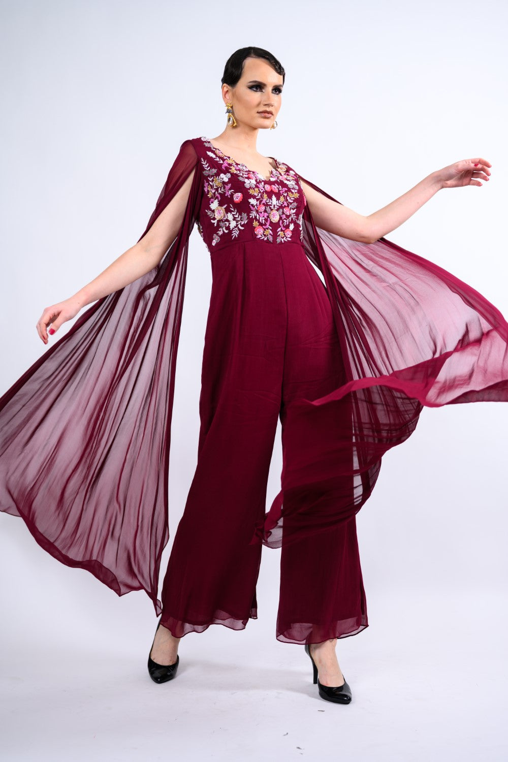 Long Veil Sleeves Embroidered Jumpsuit