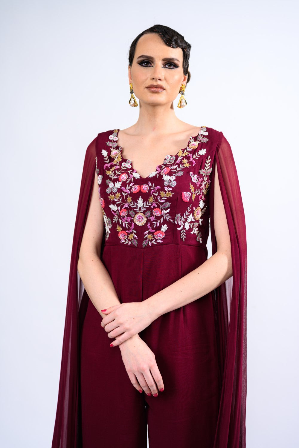 Long Veil Sleeves Embroidered Jumpsuit