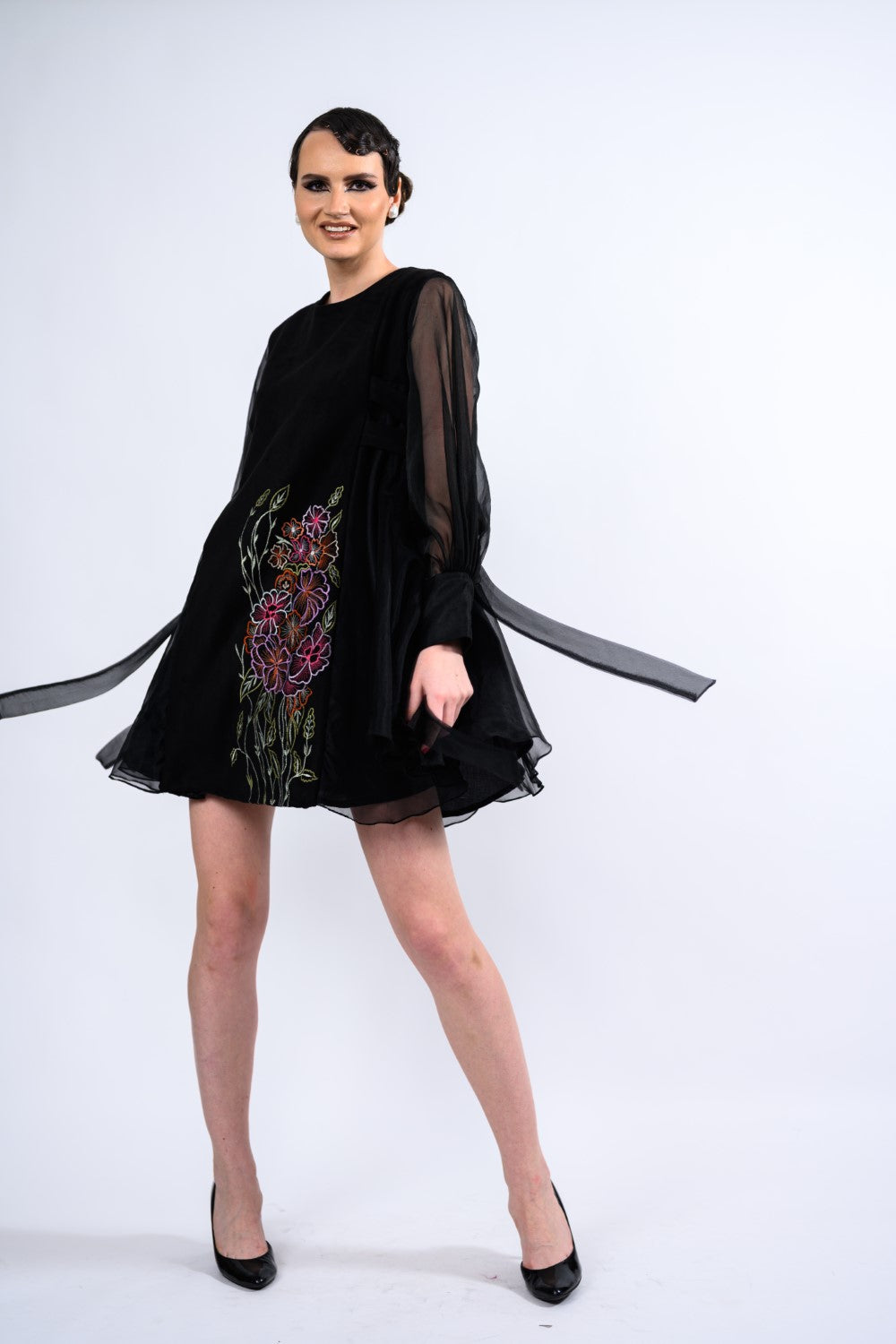 Black Embroidered Playfull Dress