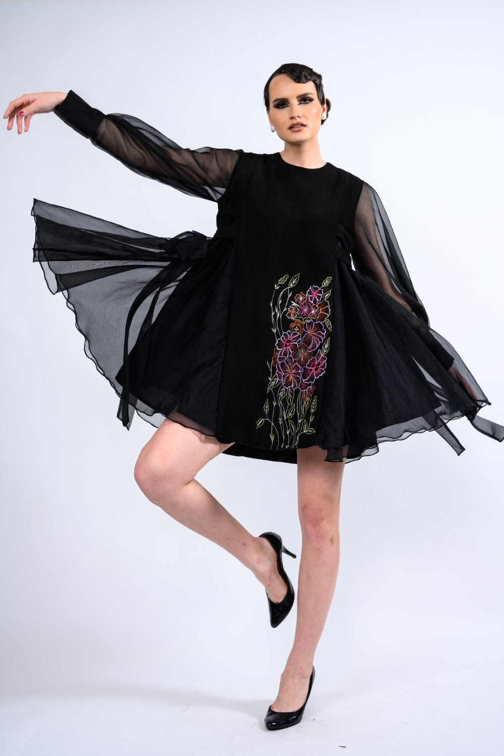 Black Embroidered Playfull Dress