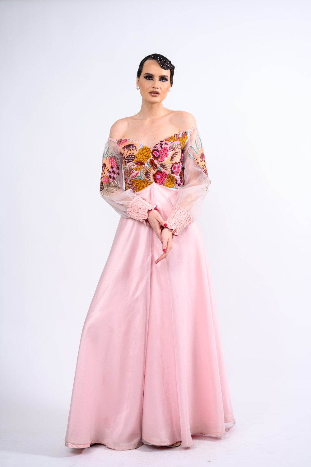 Pink Off-shoulder Embroidered Jumpsuit