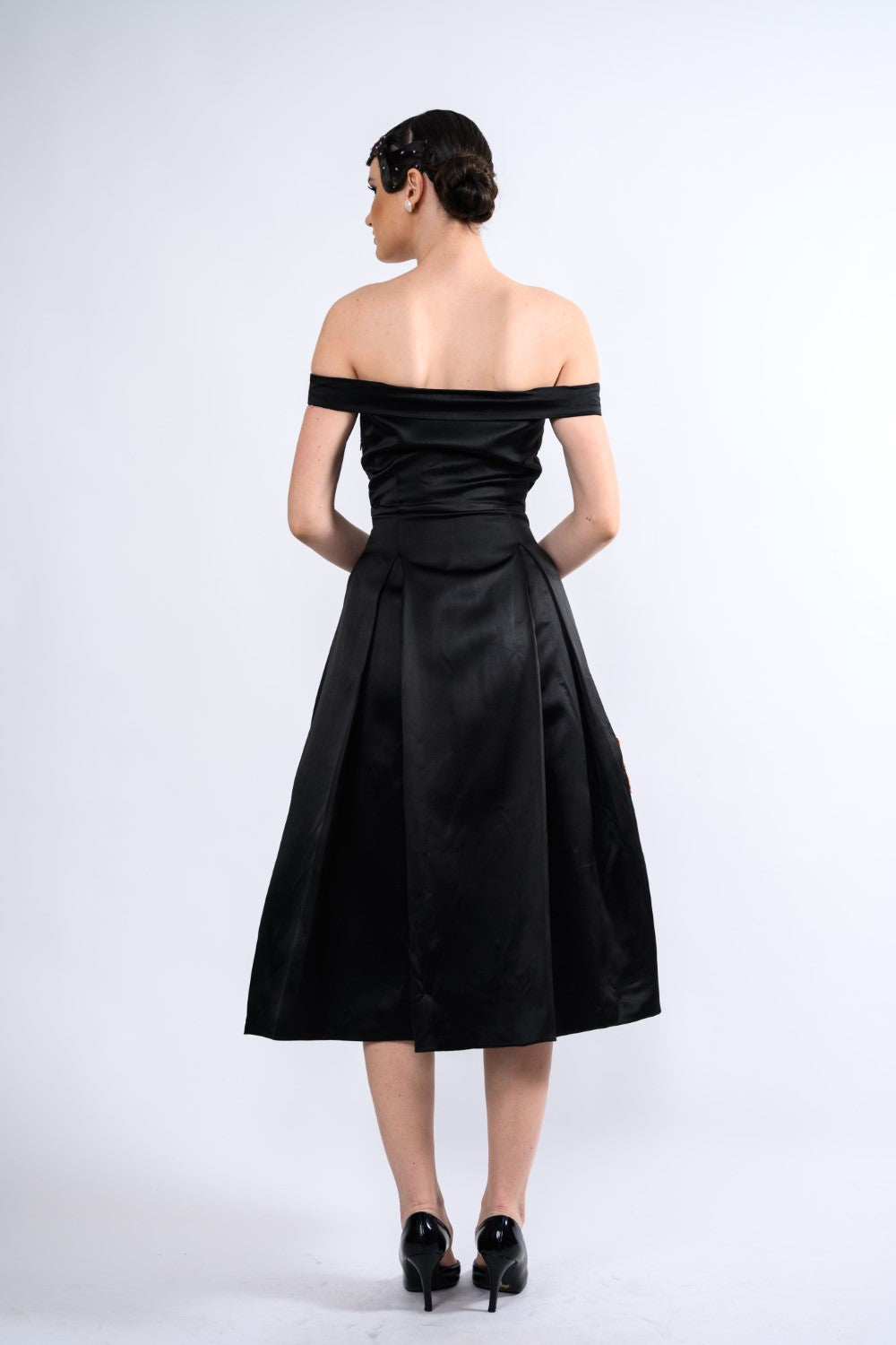 Black  Cocktail Off-shoulder Midi Dress