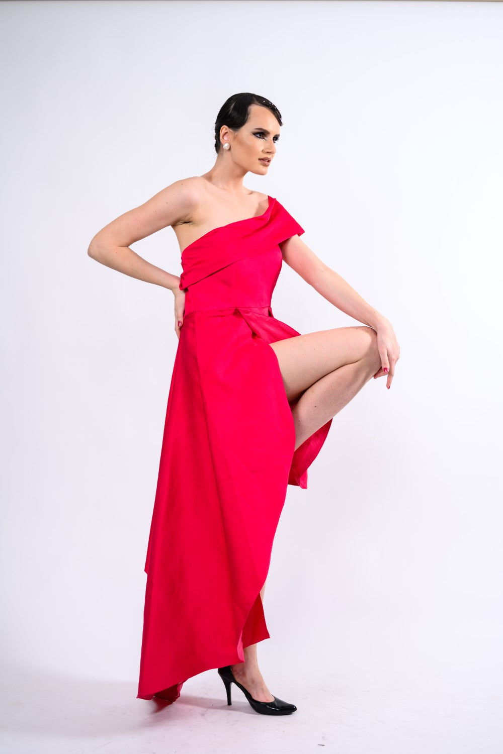 Magenta One-shoulder Asymmetric Dress