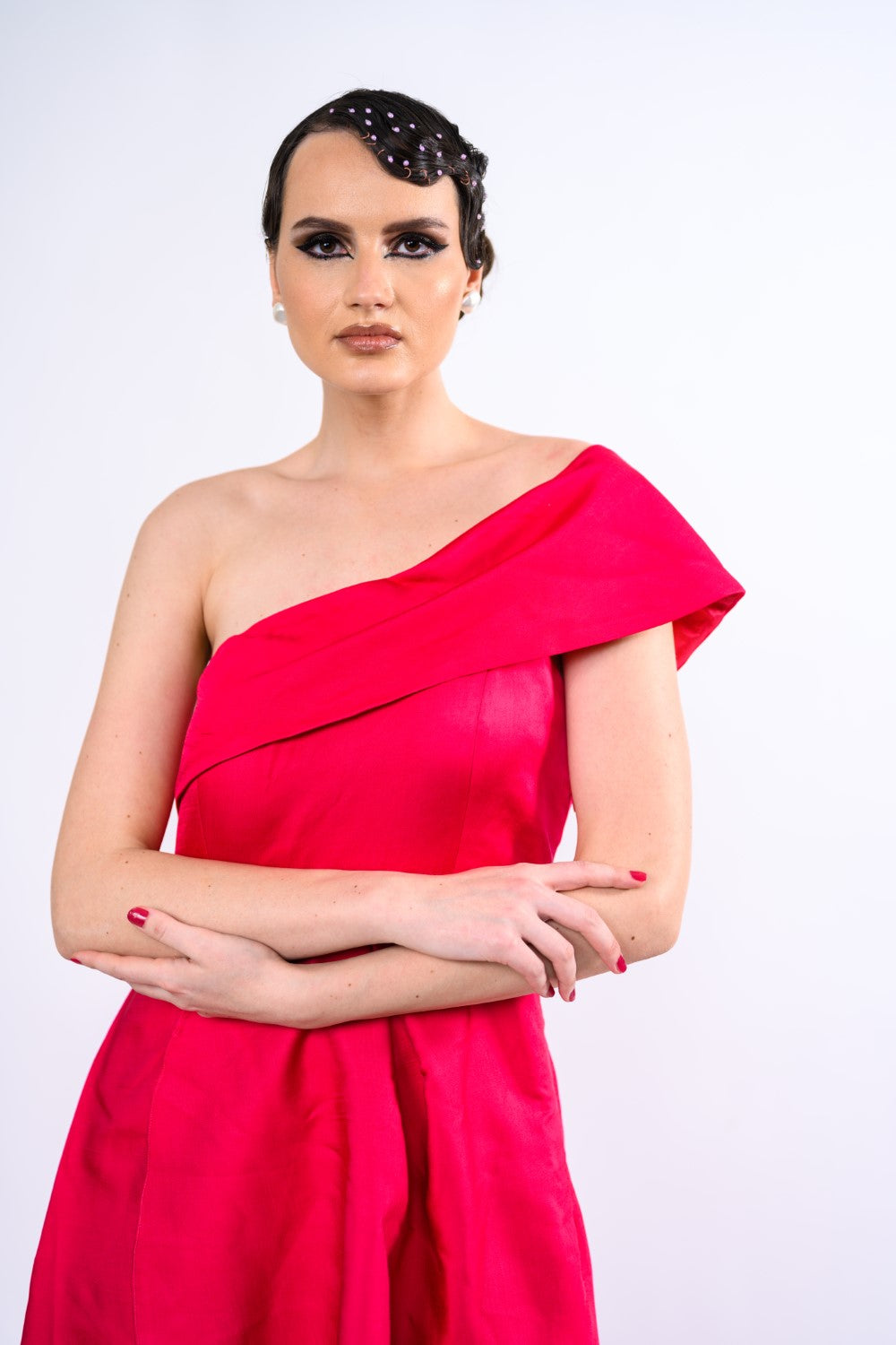 Magenta One-shoulder Asymmetric Dress