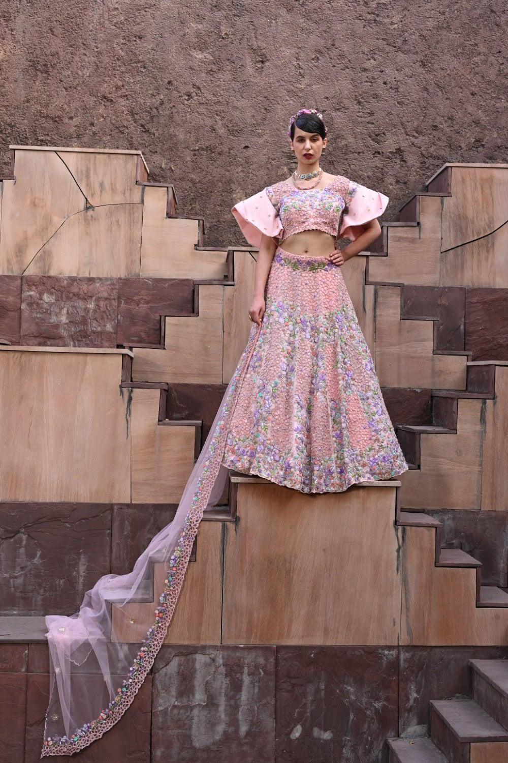 Baby pink embellished lehenga set