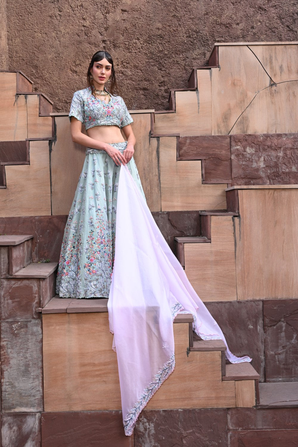 Blue embroidered and embellished heavy lehnga set