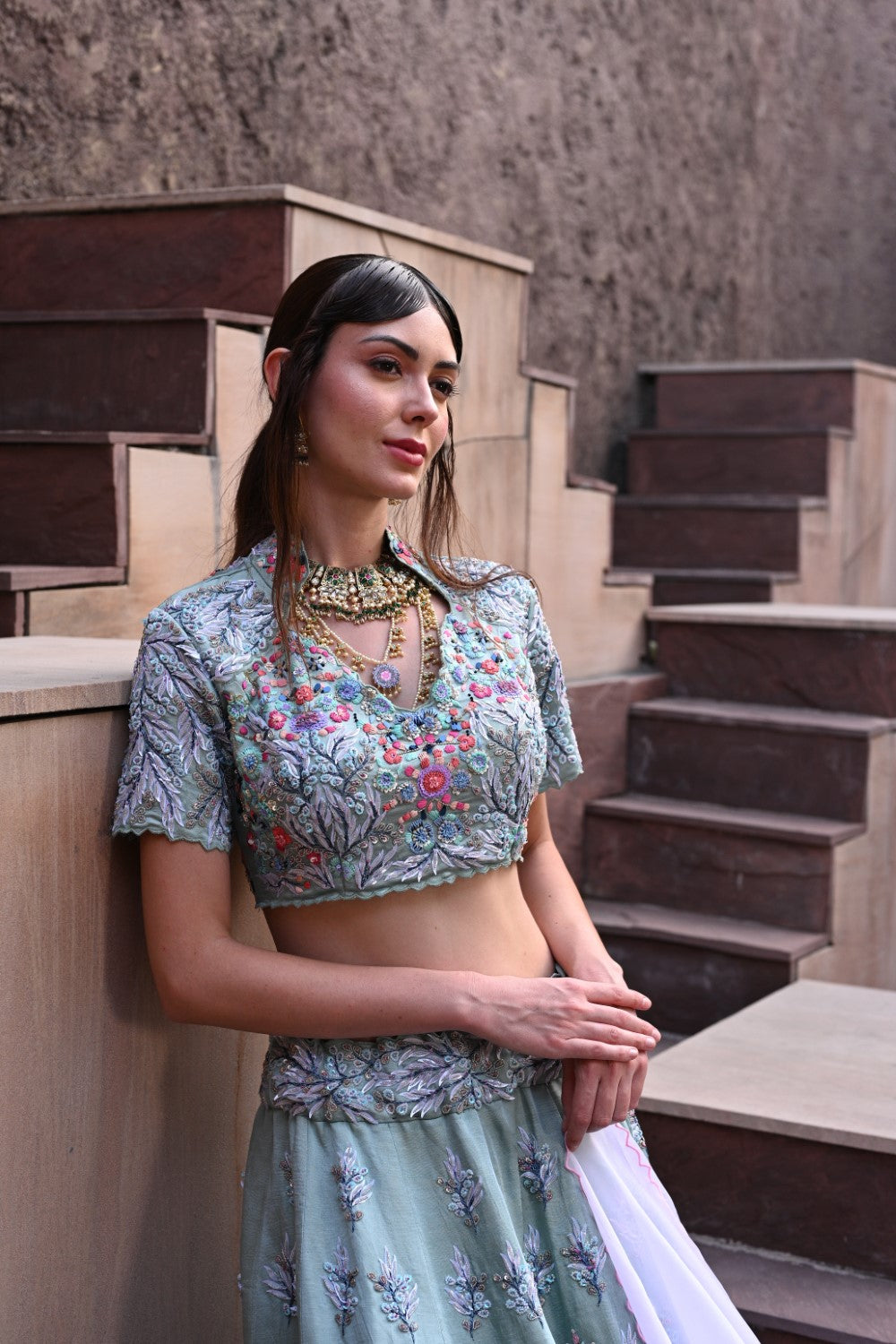 Blue embroidered and embellished heavy lehnga set