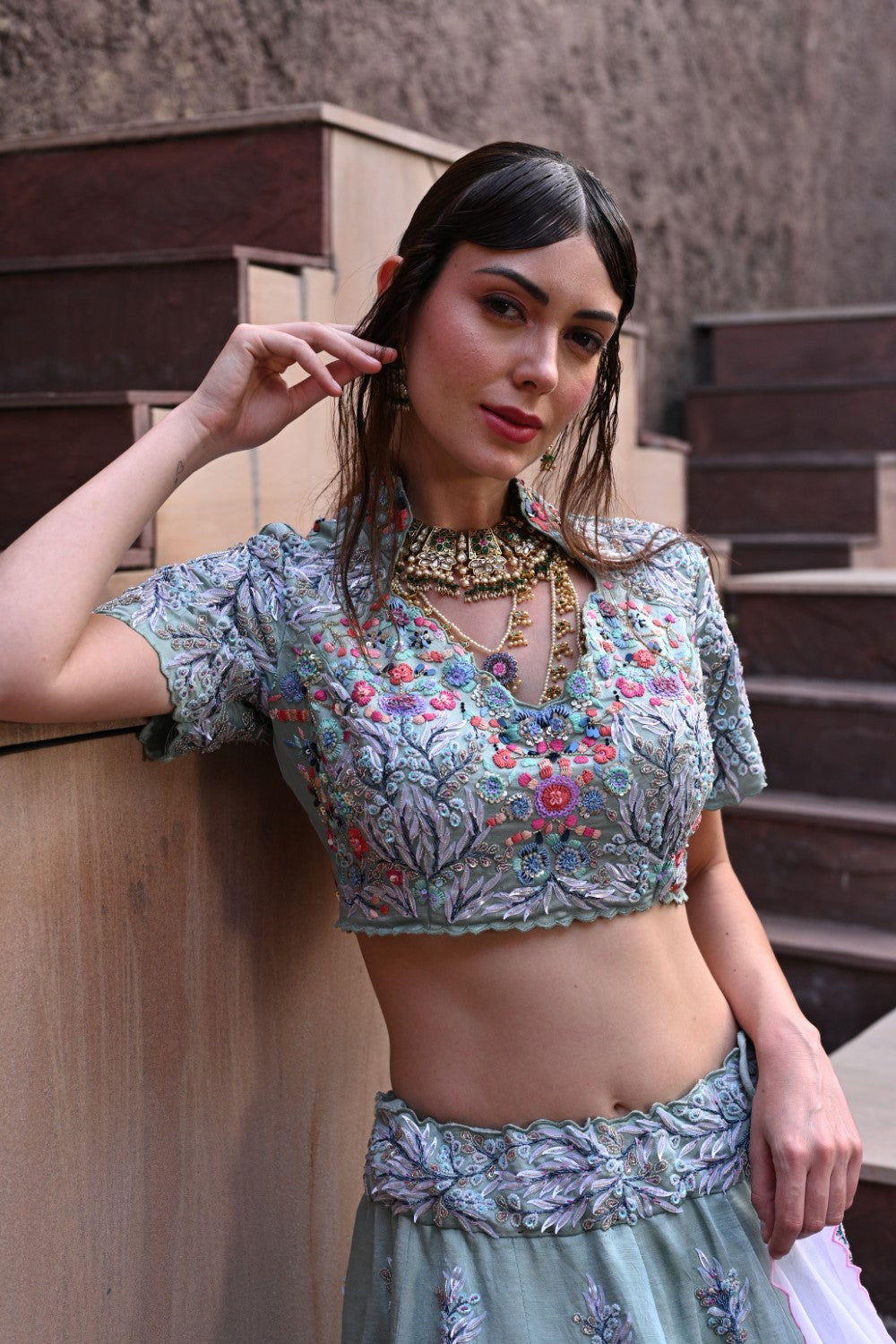 Blue embroidered and embellished heavy lehnga set