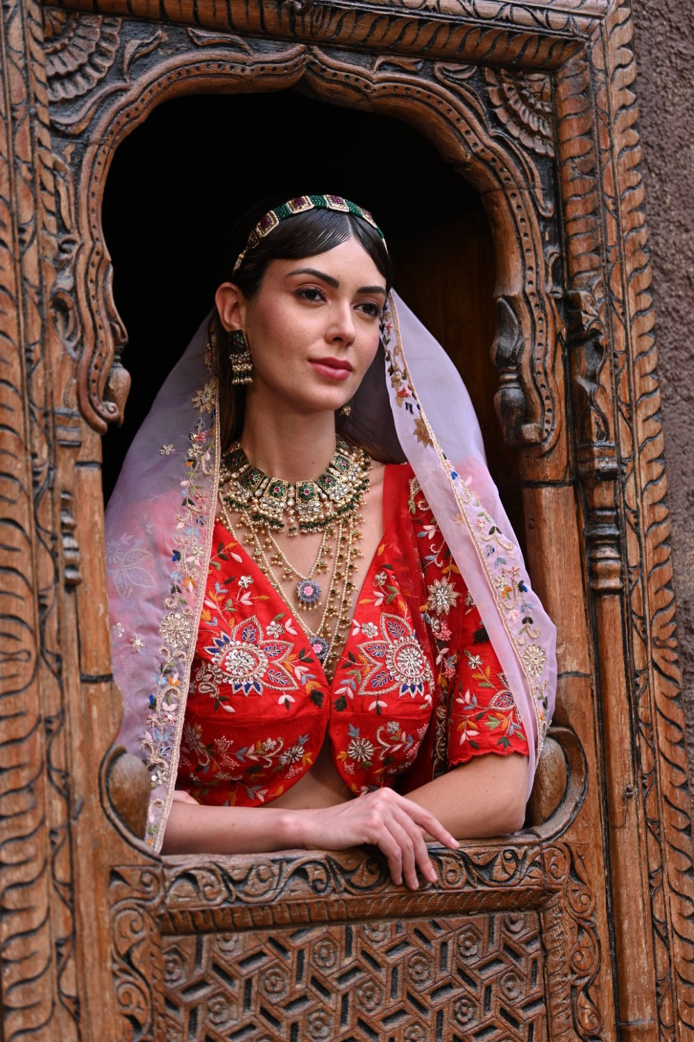 Red peacock embroidered bridal lehenga set