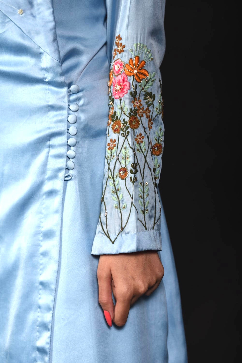 Ice blue embroidered wrap kurti set