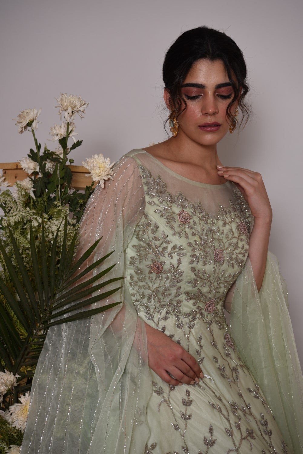 Akriti Kakar's Mint green trailing sleeves gown