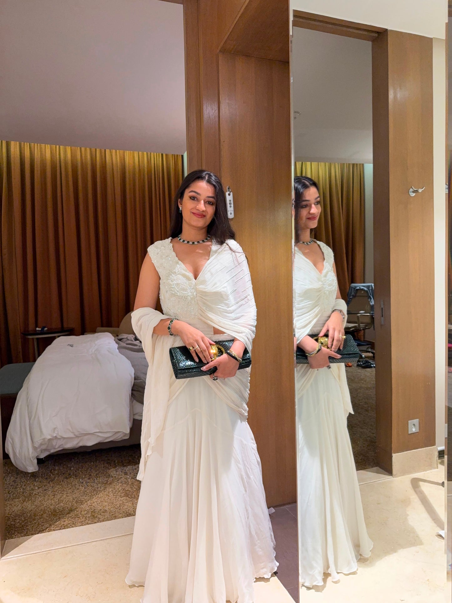 Ivory Embroidered Draped Saree