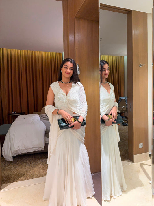 Ivory Embroidered Draped Saree