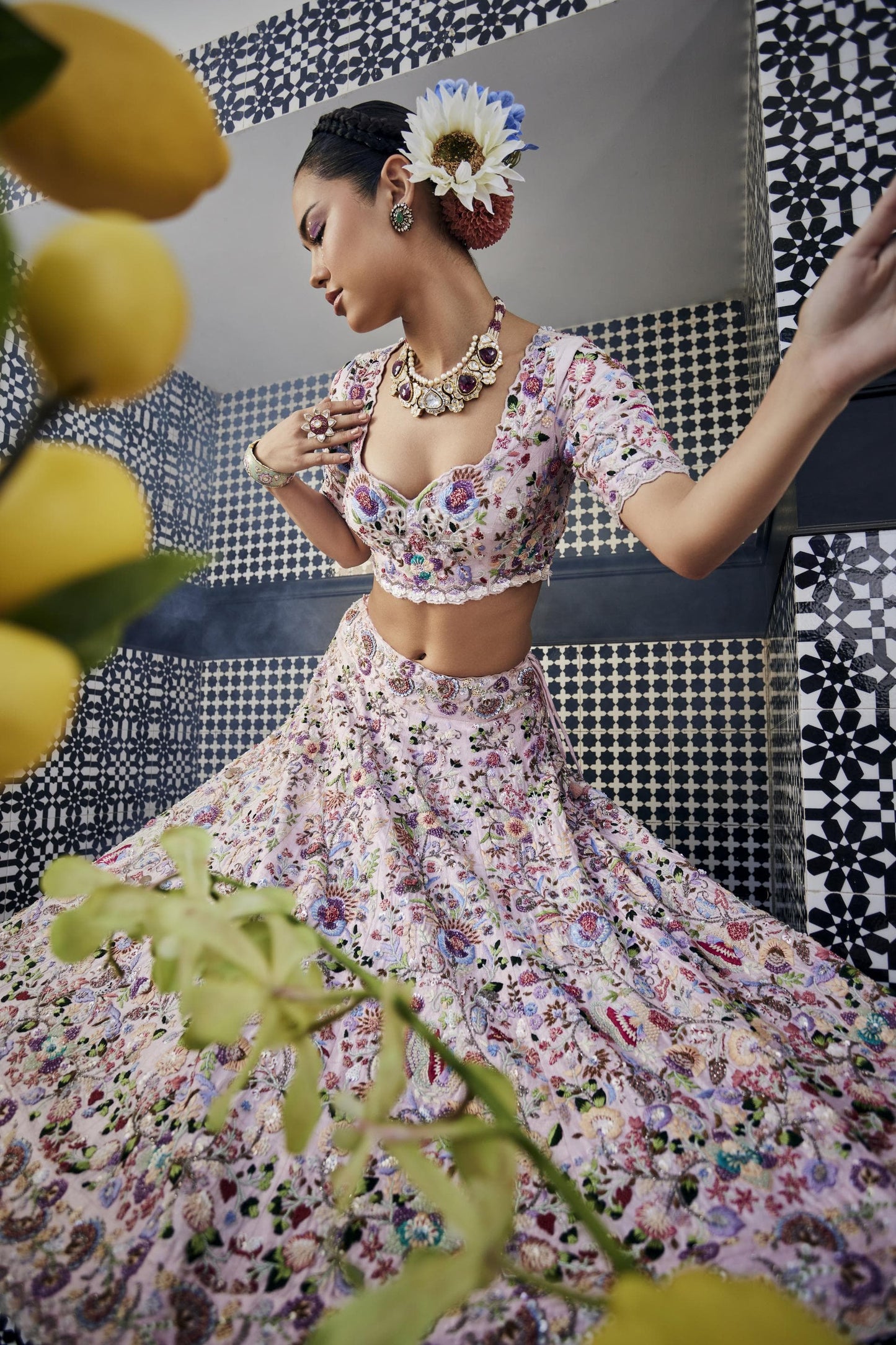 Light pink Double layer lehenga