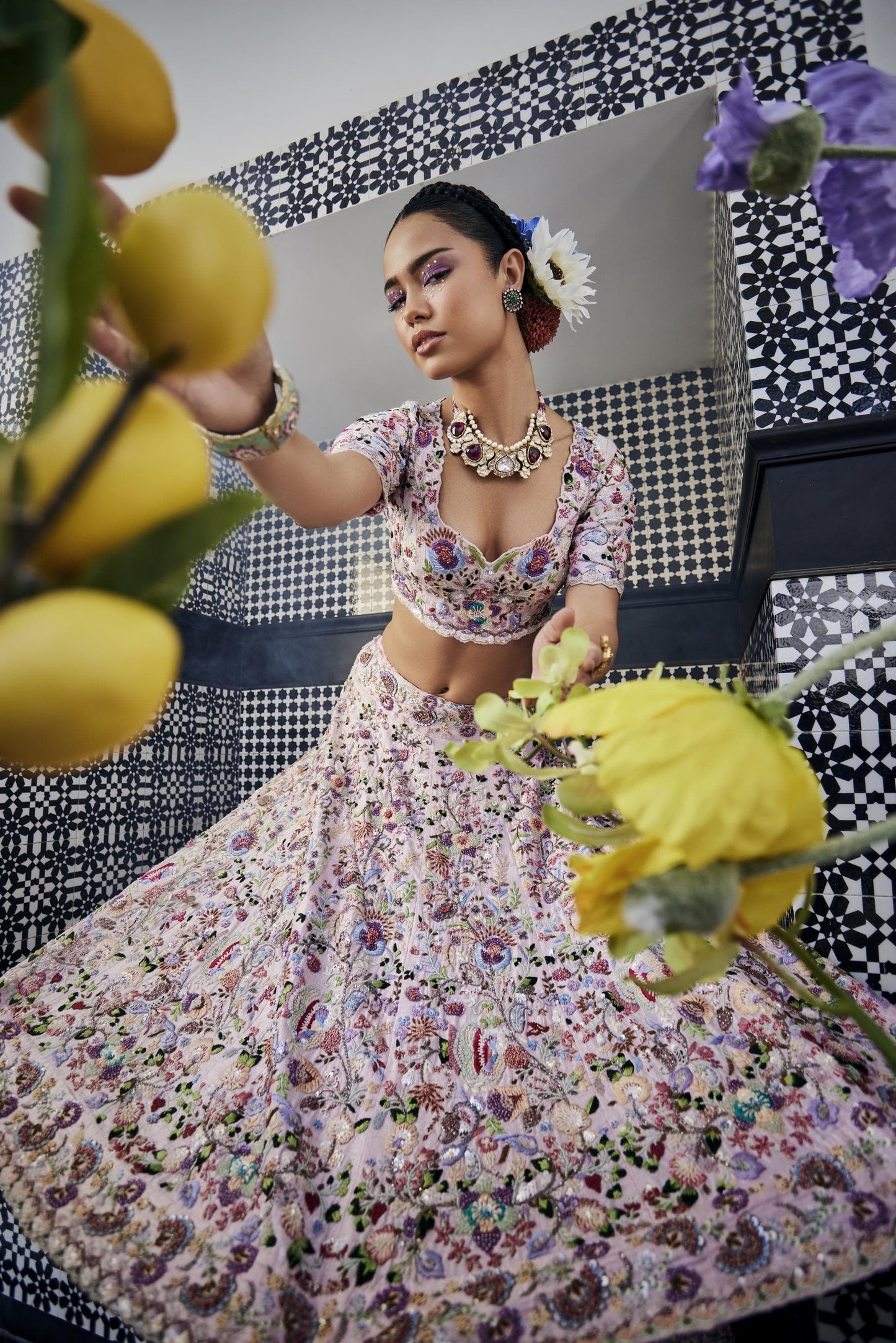 Light pink Double layer lehenga