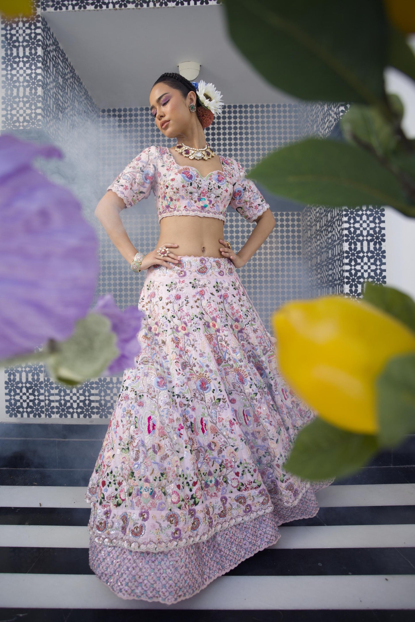 Light pink Double layer lehenga
