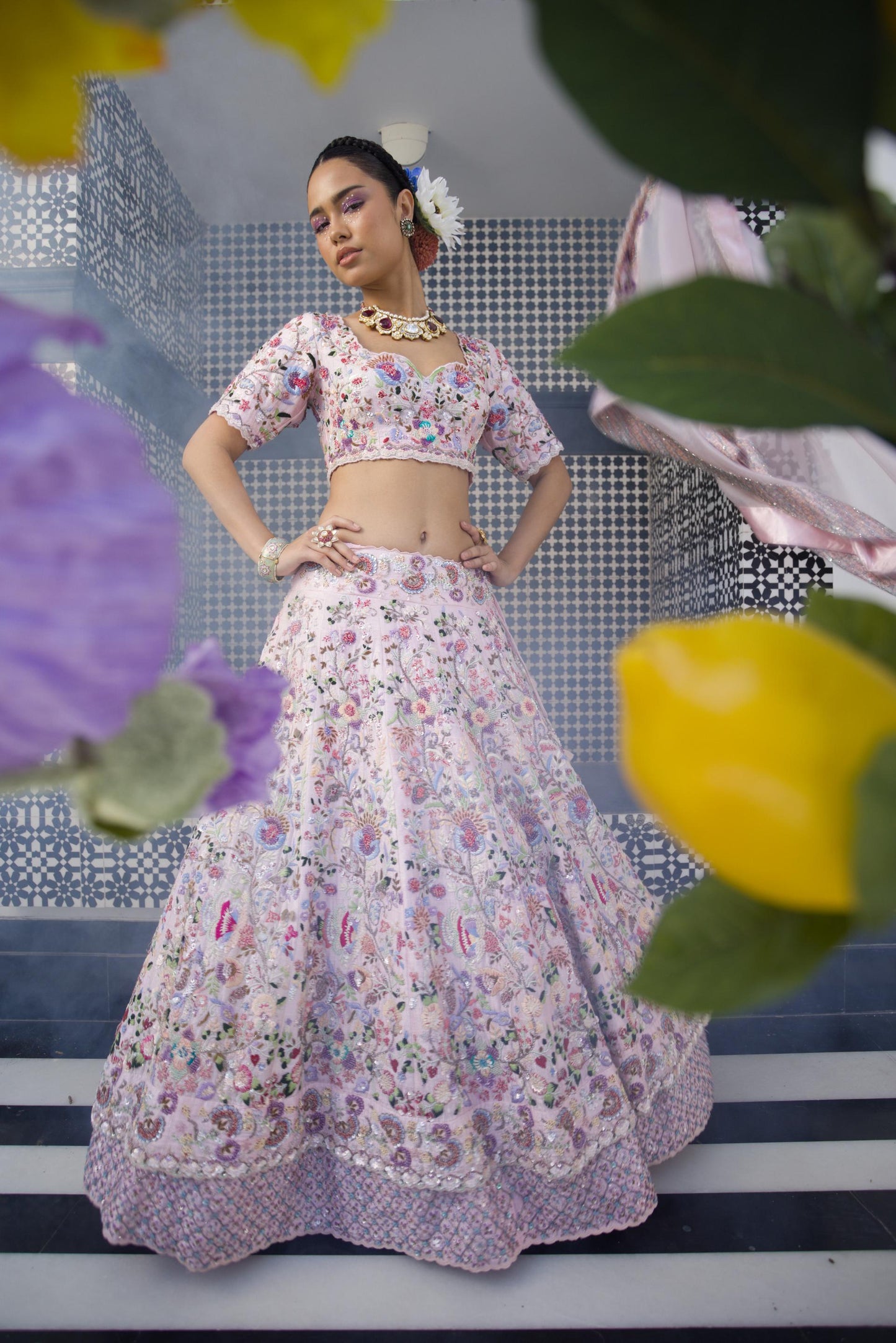 Light pink Double layer lehenga