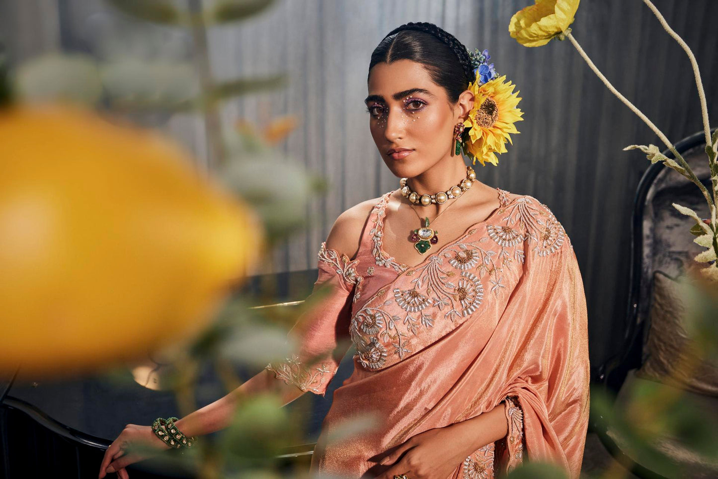 Rust drape zari lehenga set