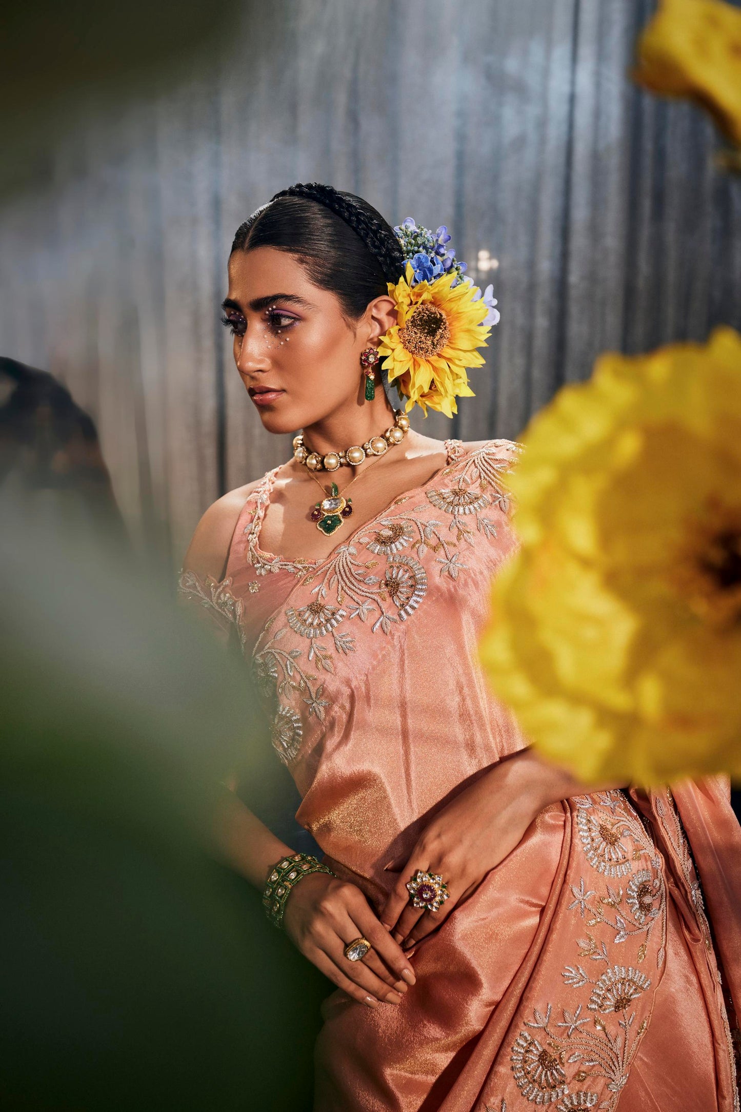 Rust drape zari lehenga set