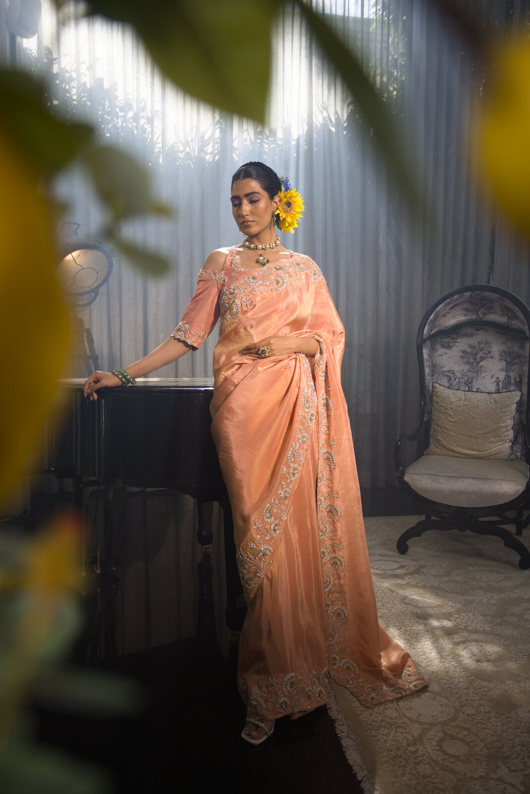 Lotus Zari Work saree