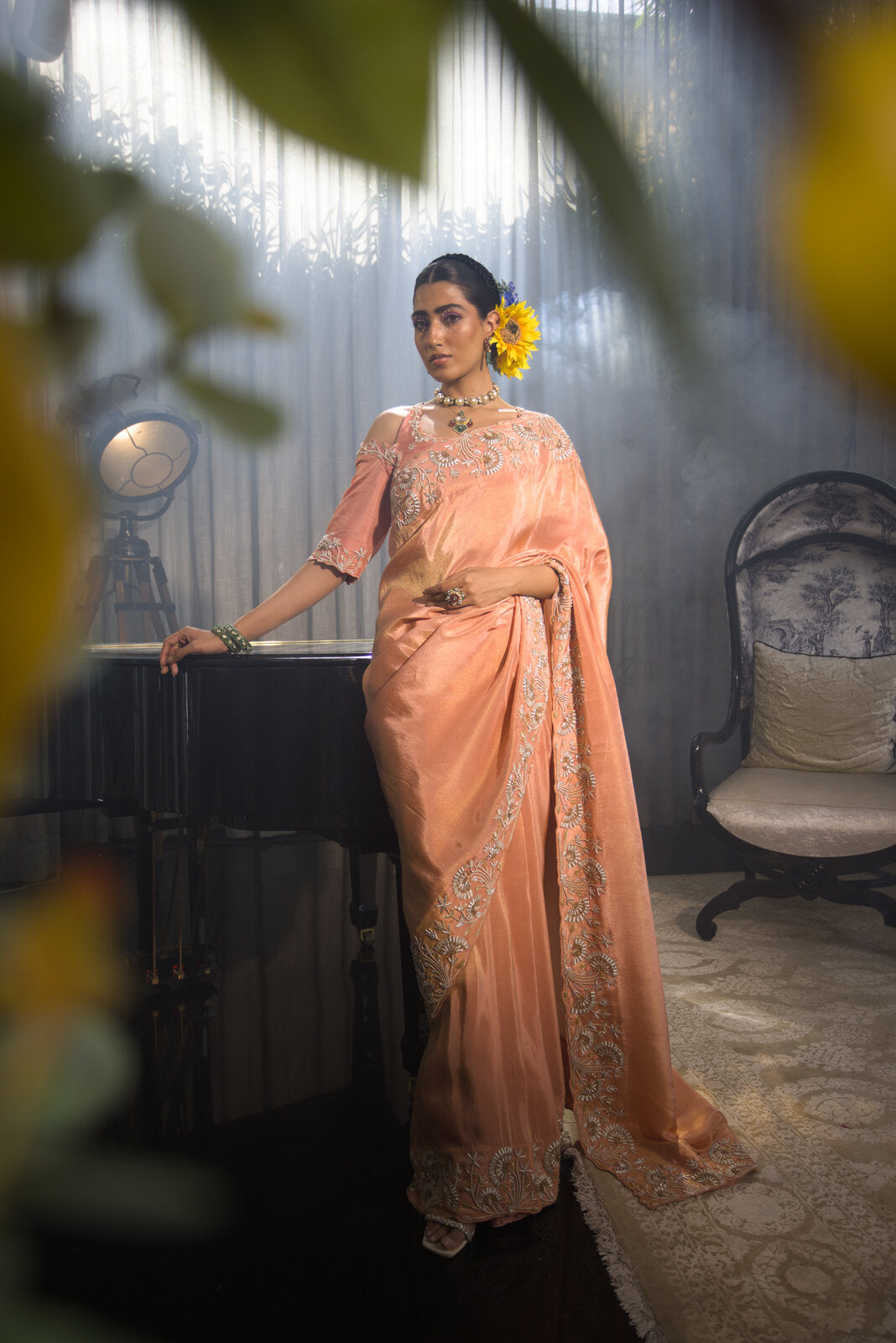 Lotus Zari Work saree