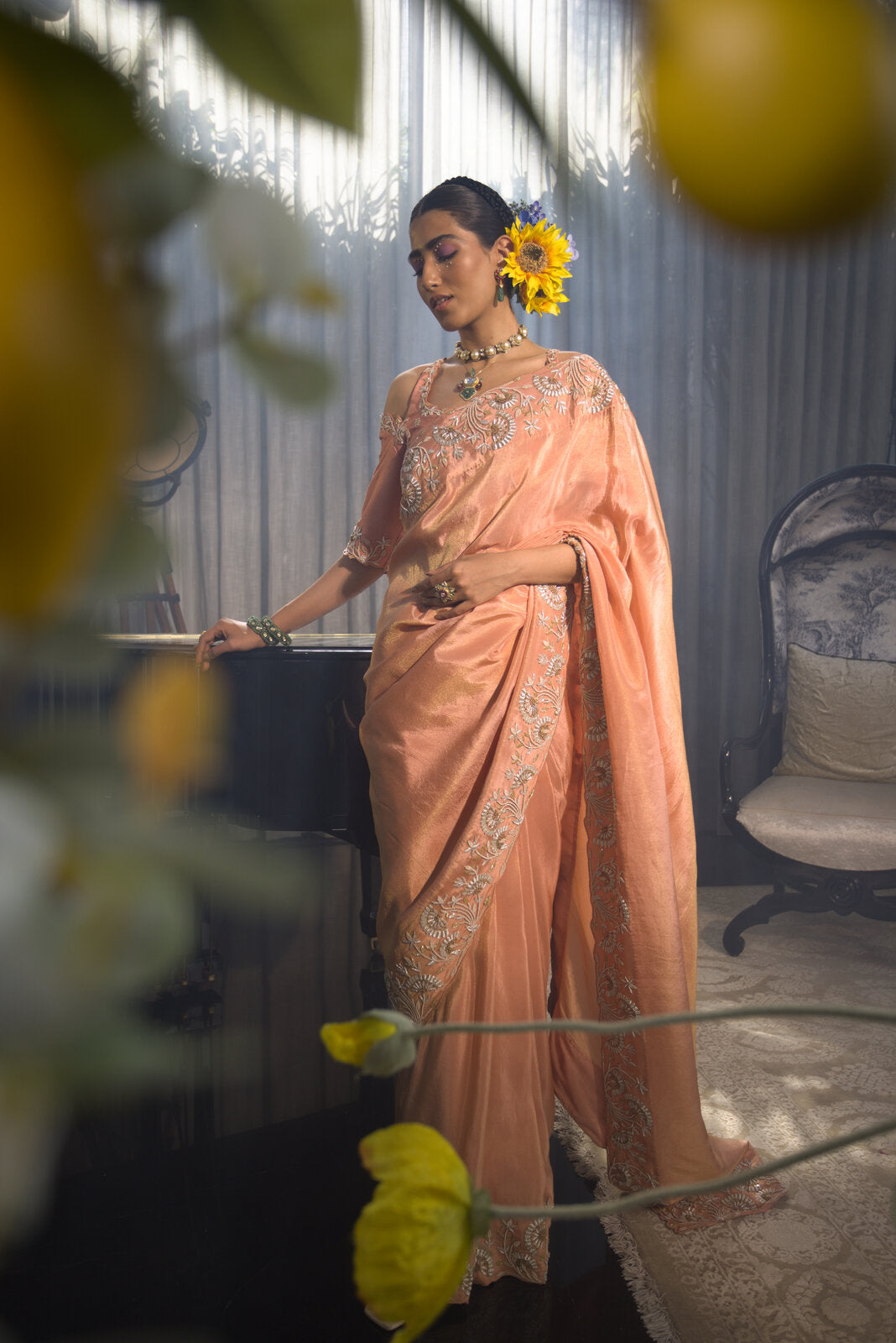 Lotus Zari Work saree