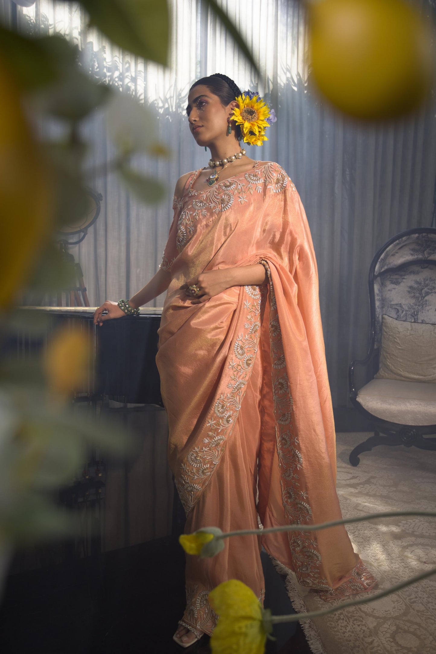 Lotus Zari Work saree