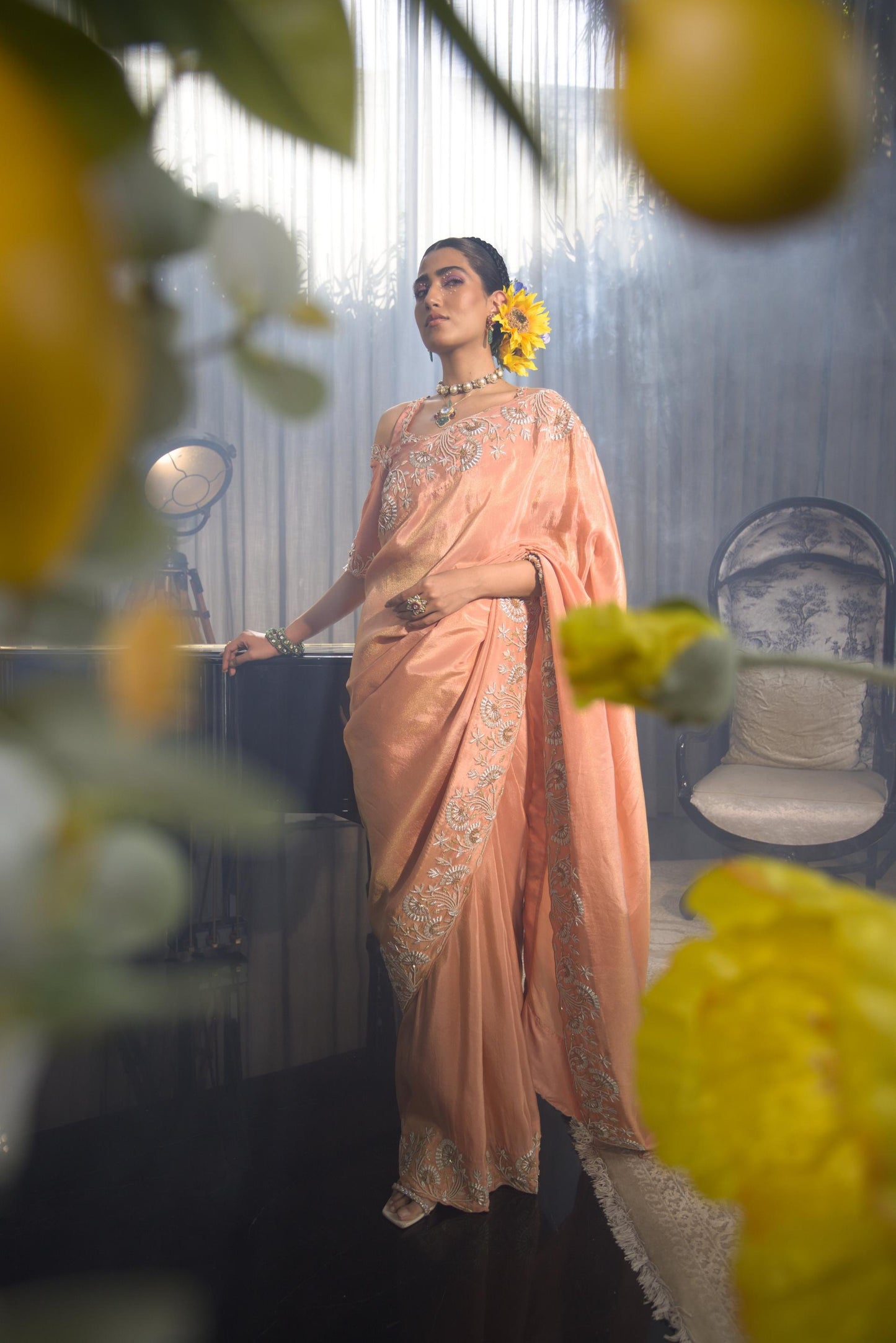 Lotus Zari Work saree