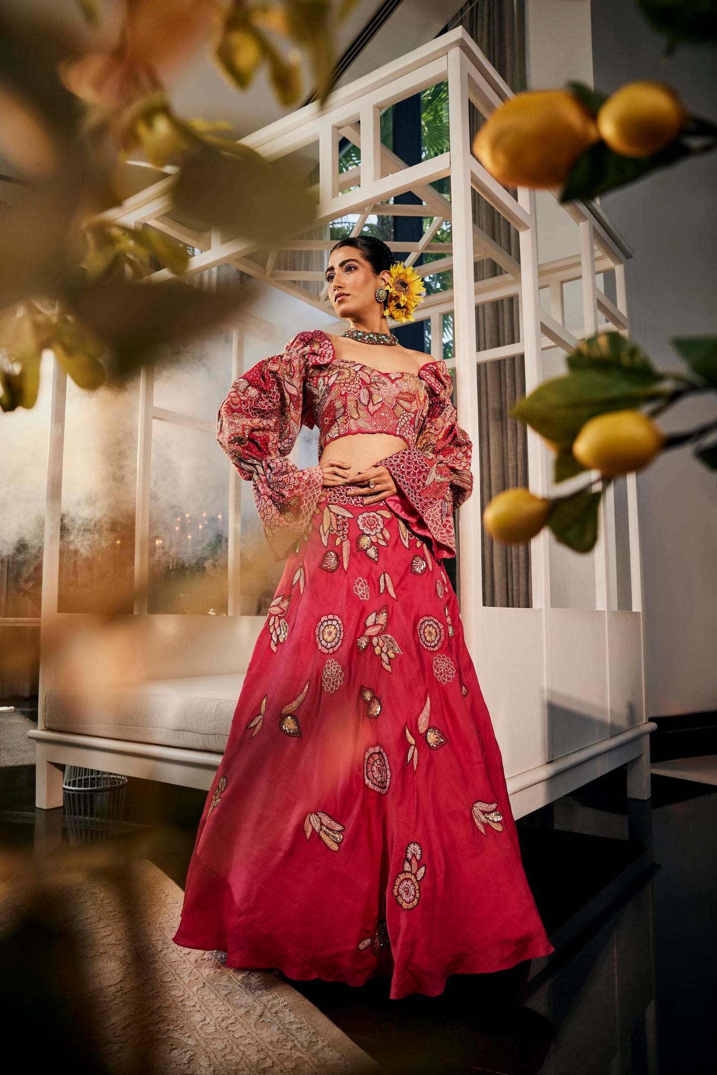 Pink heavy blouse lehenga set