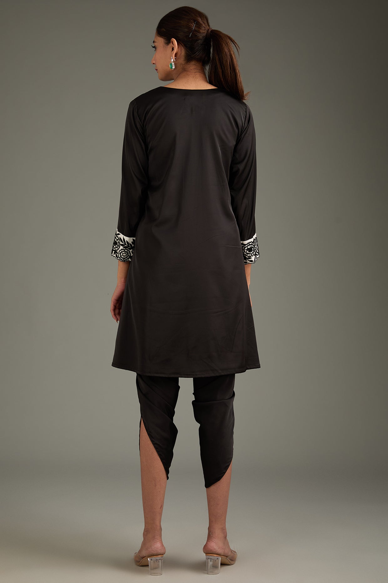 Black Couture Satin & Organza Hand Embroidered Kurta Set