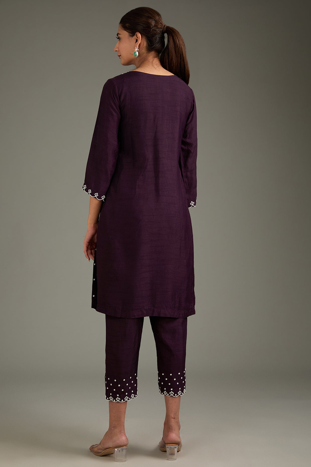 Wine Couture Silk Moti Work Kurta Set
