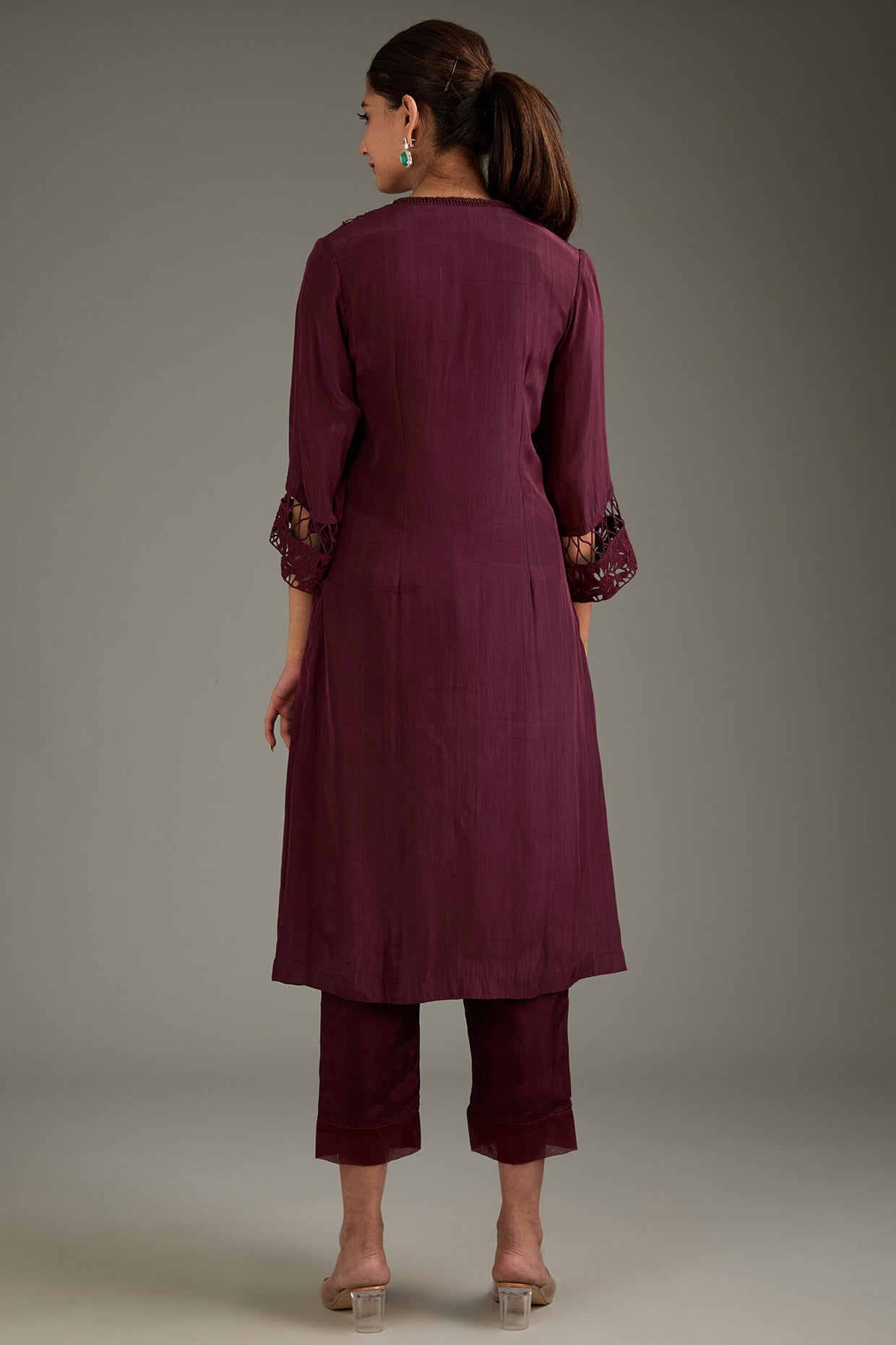 Maroon Couture Silk Cutwork Kurta Set
