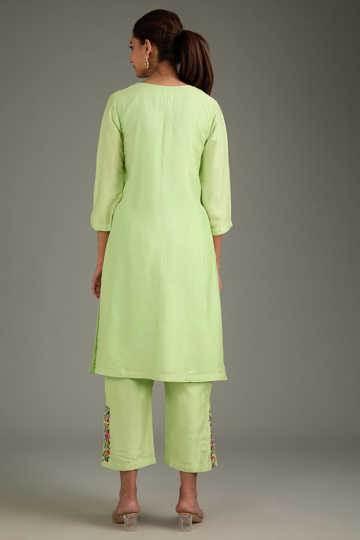 Light Green Couture Silk & Organza Hand Embroidered Kurta Set