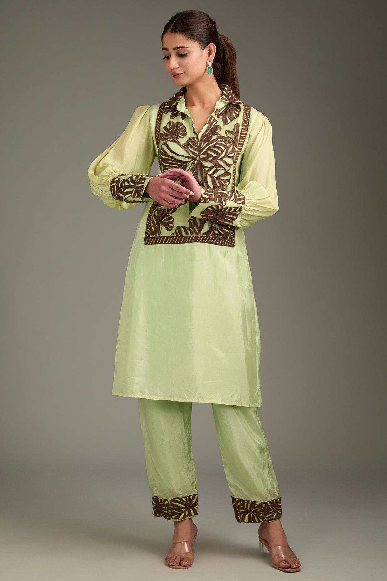 Lime Green Couture Silk Cutwork Kurta Set