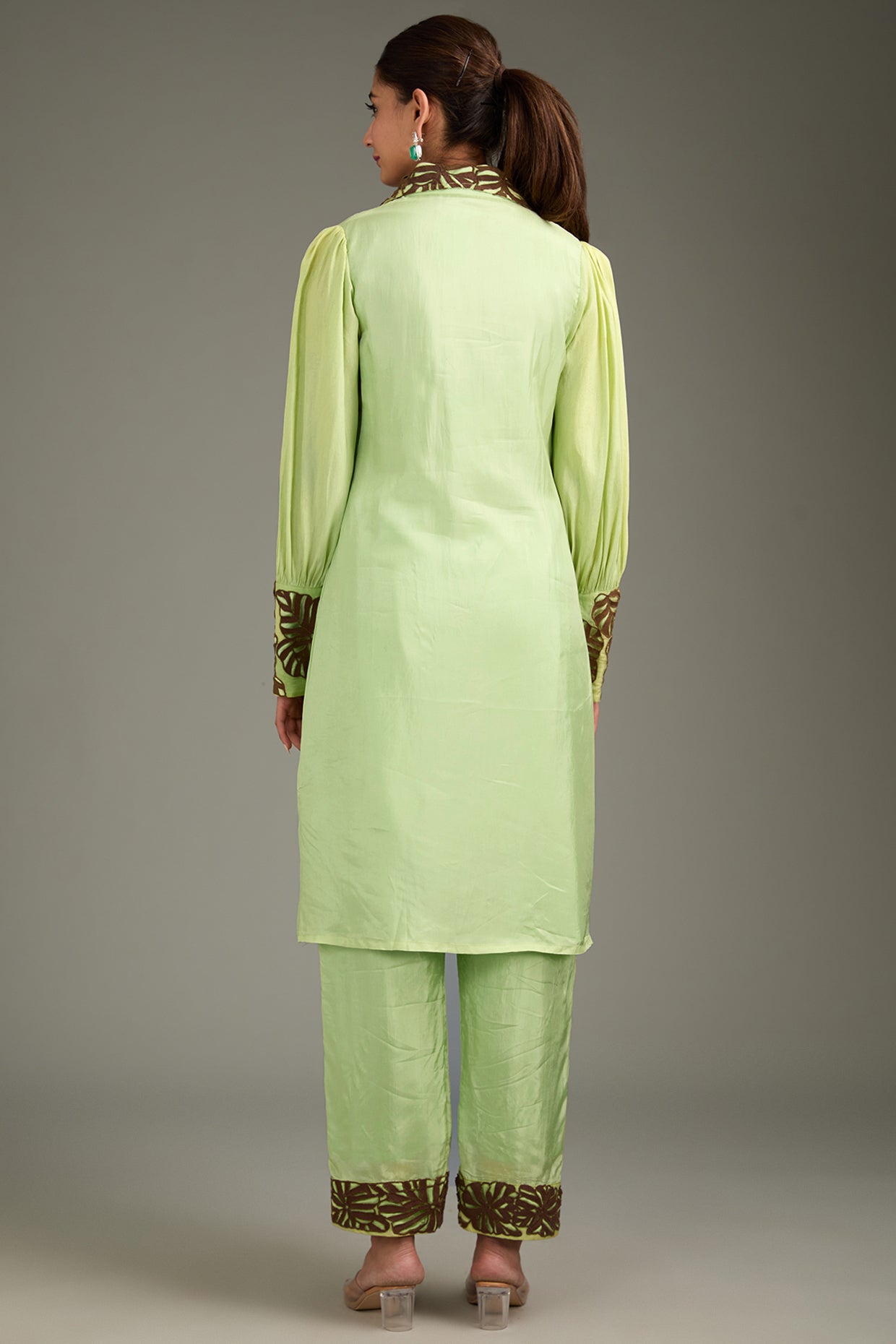 Lime Green Couture Silk Cutwork Kurta Set