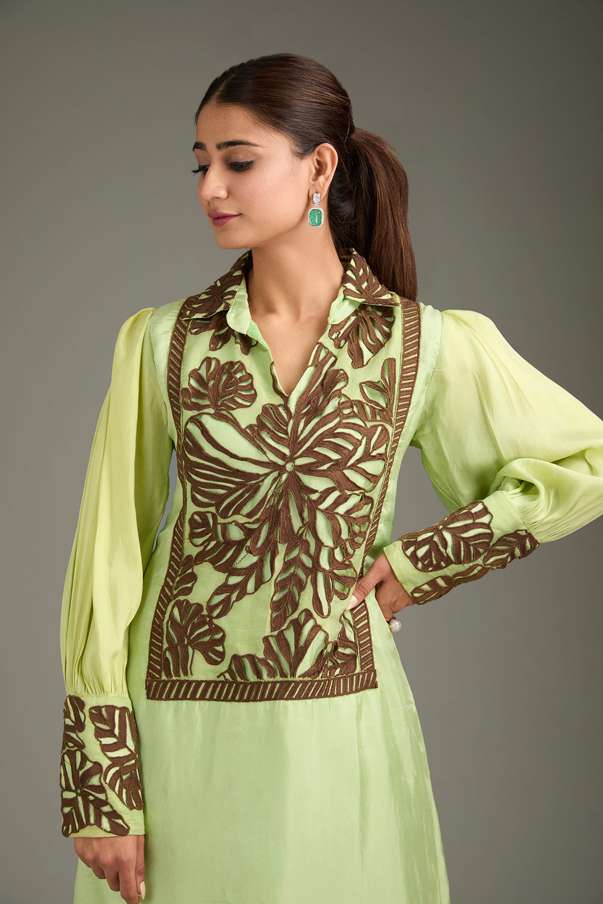 Lime Green Couture Silk Cutwork Kurta Set