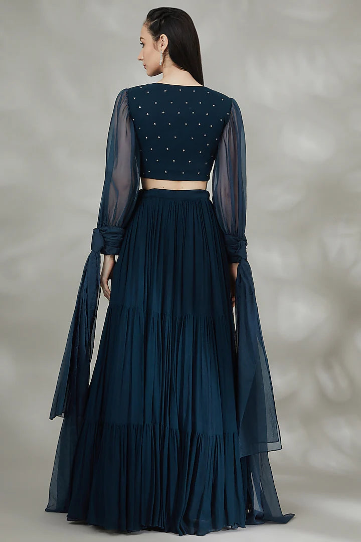Navy Blue Georgette lehenga set