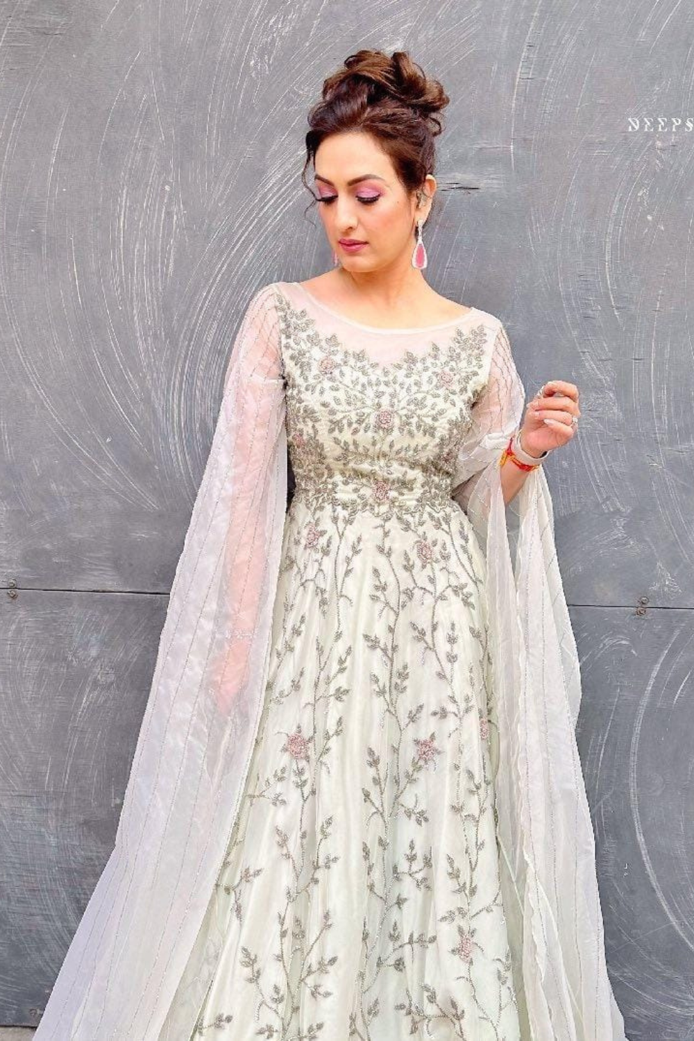 Akriti Kakar's Mint green trailing sleeves gown
