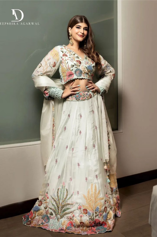 Deeksha Khurana's blue flamingo embroidered lehenga set