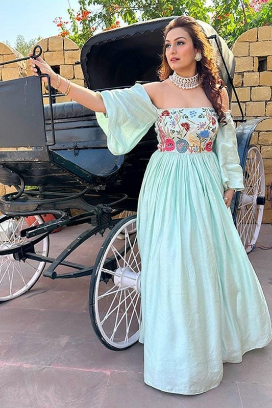 Akriti Kakar blue off-shoulder gown