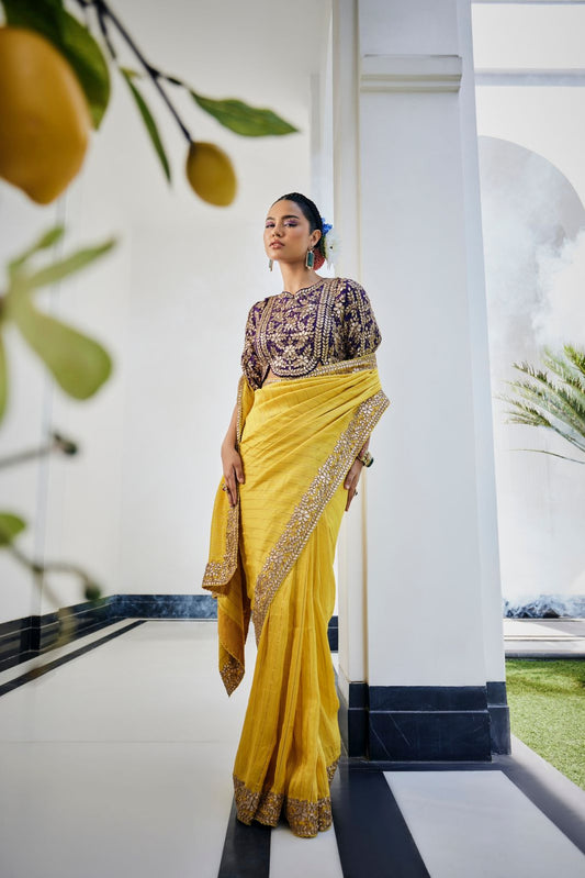 Yellow gota work saree