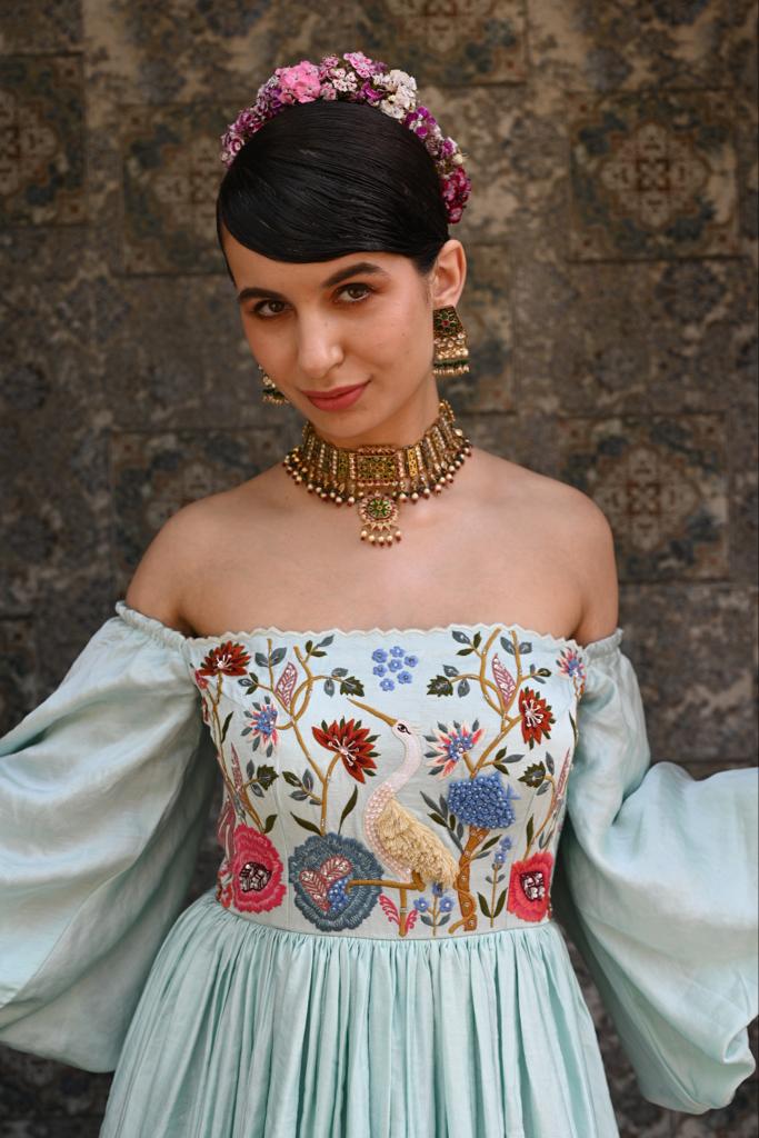 Akriti Kakar blue off-shoulder gown