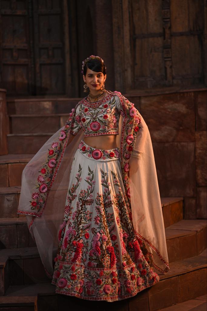 Mint green embroidered  heavy lehenga set