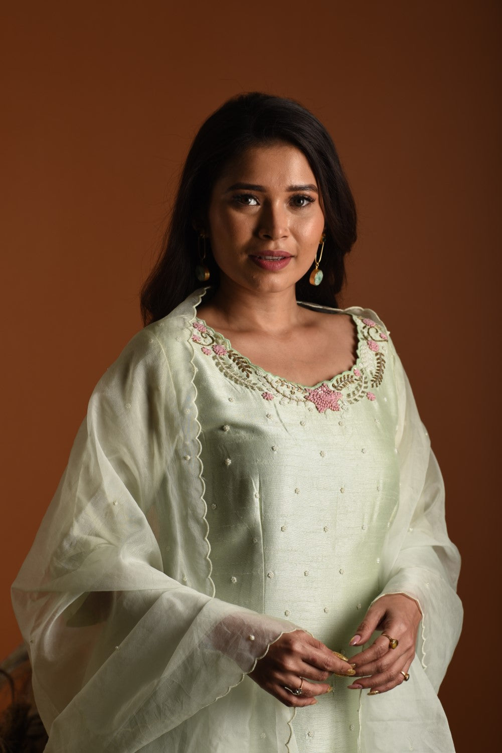 Mint green embroidered kurti set