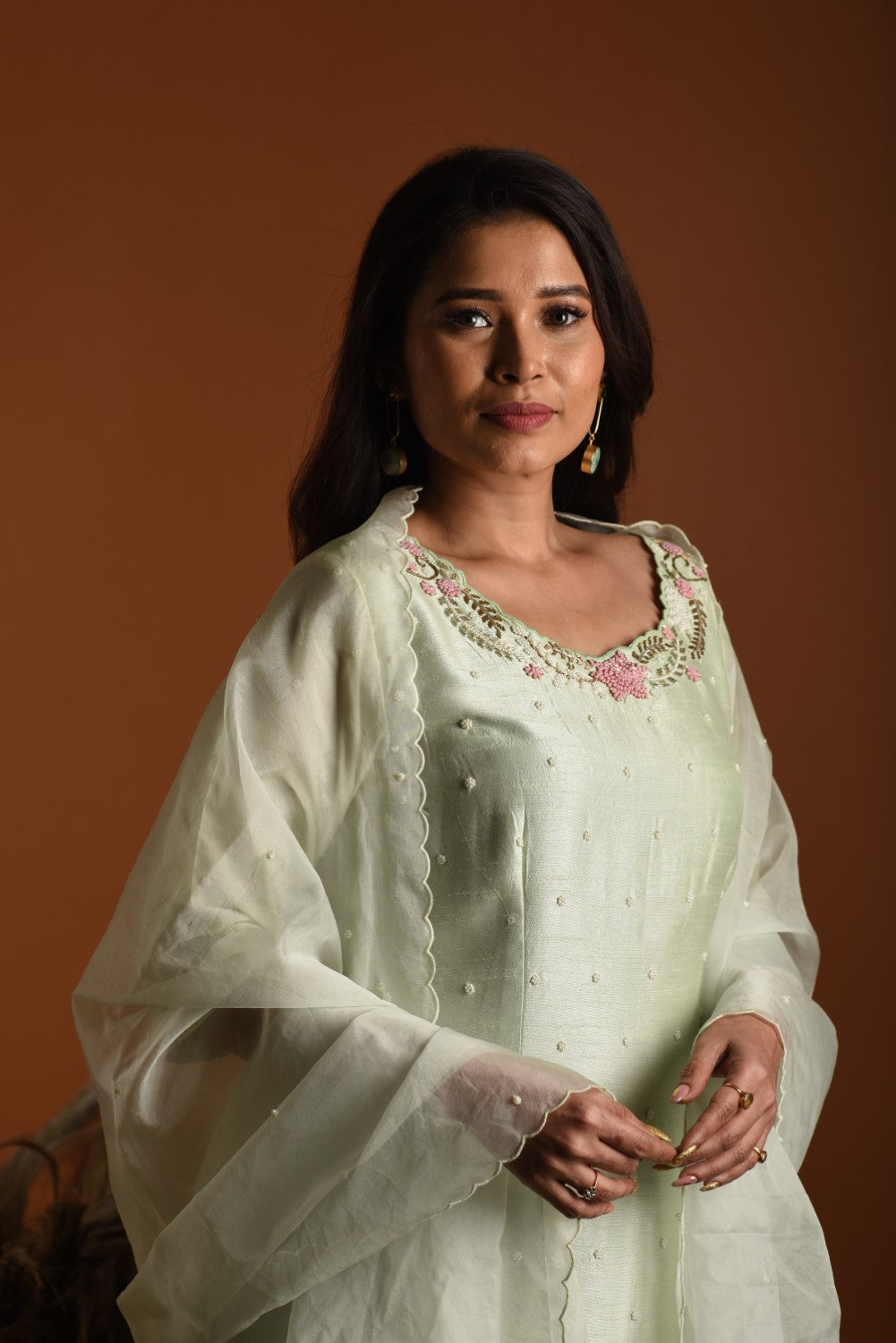 Mint green embroidered kurti set